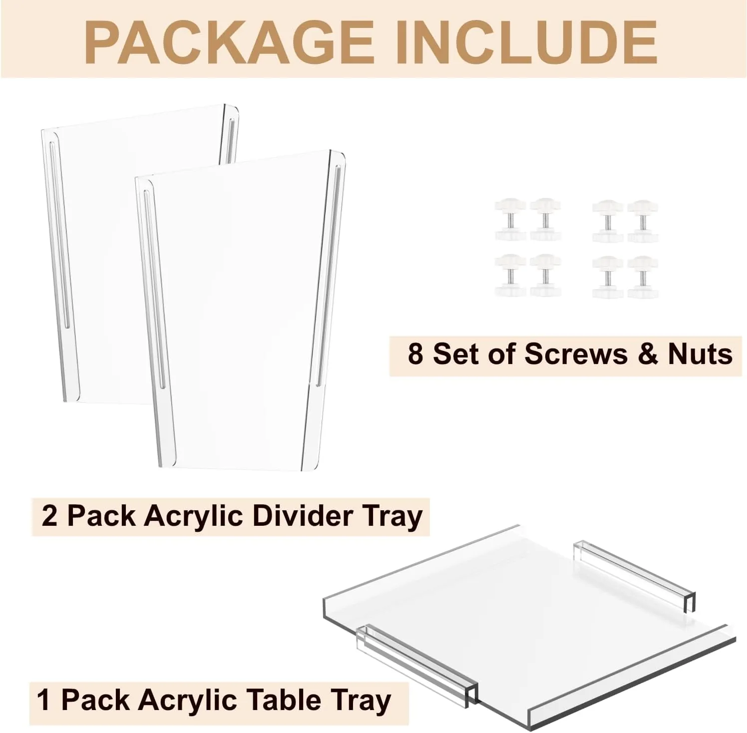1 Pack On Top Acrylic Table Tray   2 Pack Acrylic Divider Trays Fit for Large Size Simple Modern Bag  Perfect Organization Solution for Easy Access and Stylish Storage!