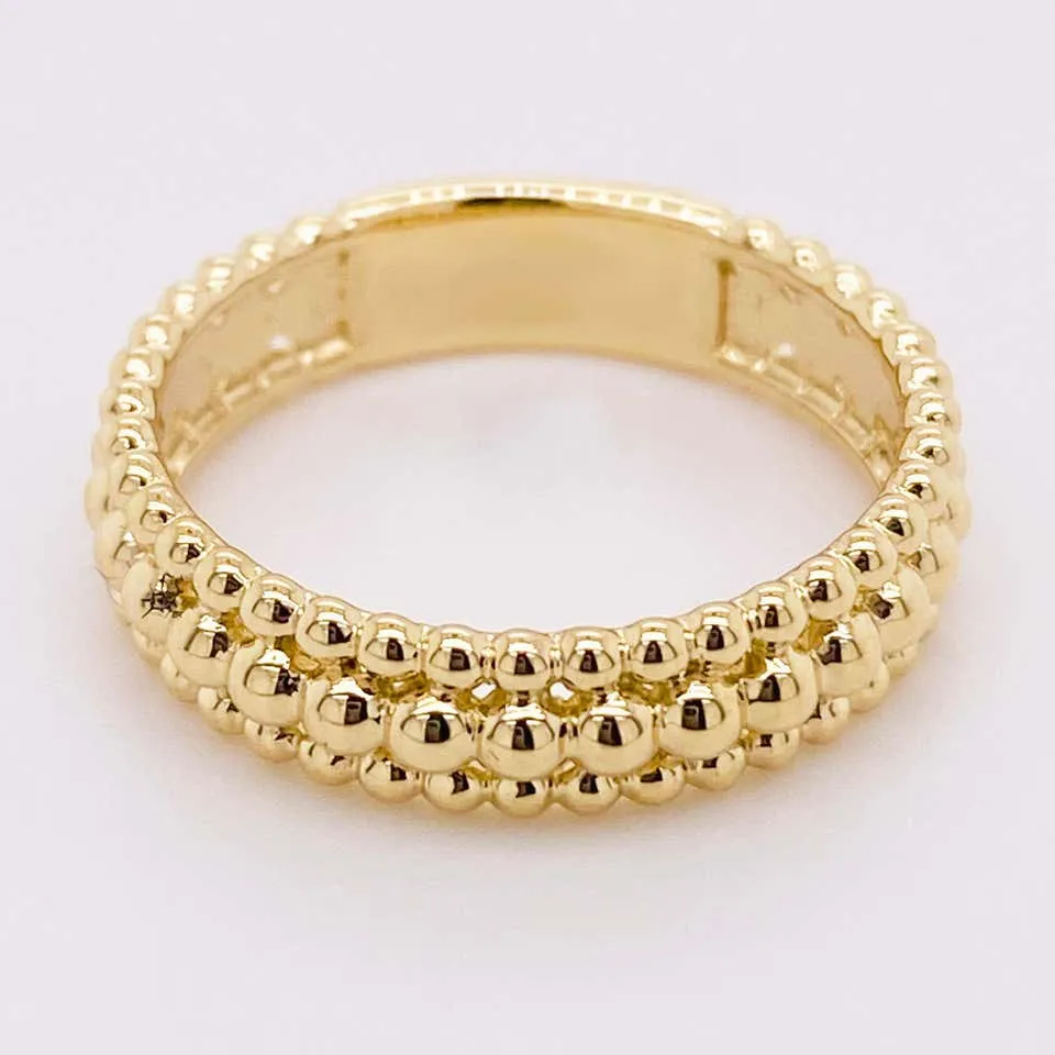 14 Karat Gold Three-Row Beaded Ring Band