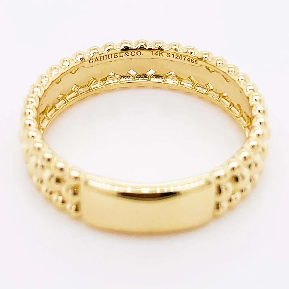 14 Karat Gold Three-Row Beaded Ring Band