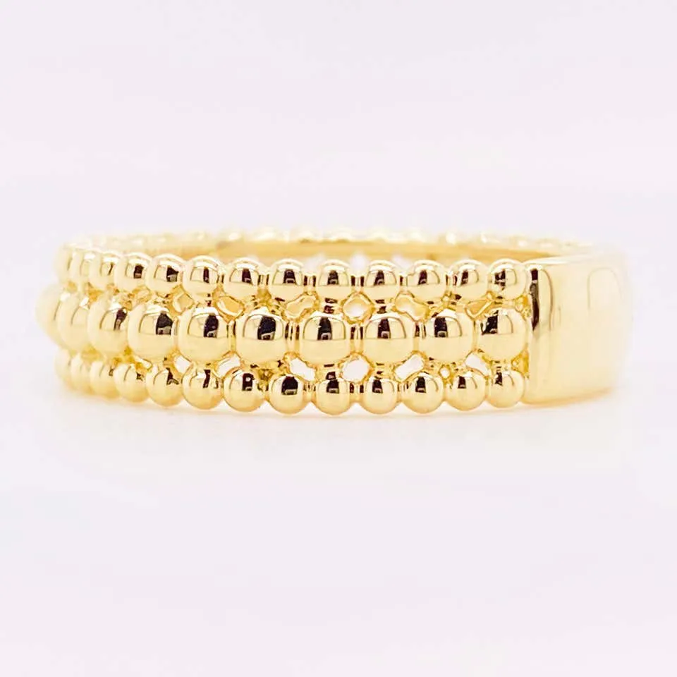 14 Karat Gold Three-Row Beaded Ring Band