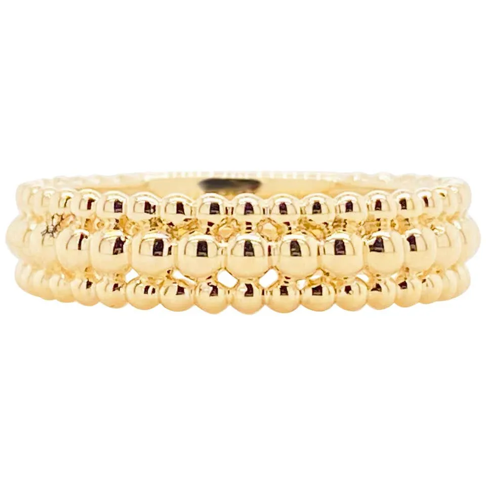 14 Karat Gold Three-Row Beaded Ring Band