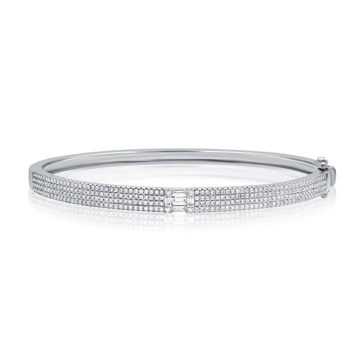 14k Gold 1.08Ct Diamond Bangle Bracelet with 5 Baguette and 276 Round Diamonds, available in White, Rose and Yellow Gold