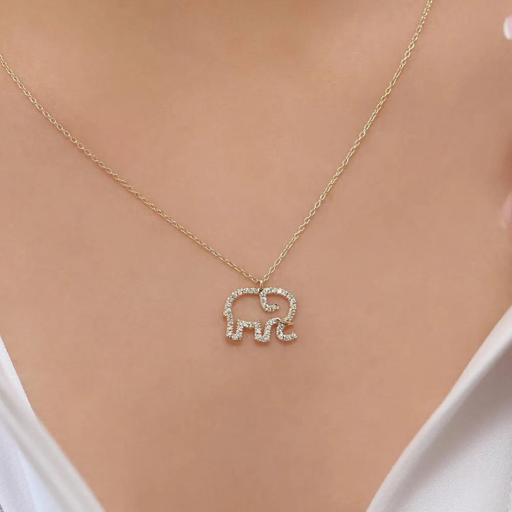 14K Gold Diamond Elephant Charm Necklace