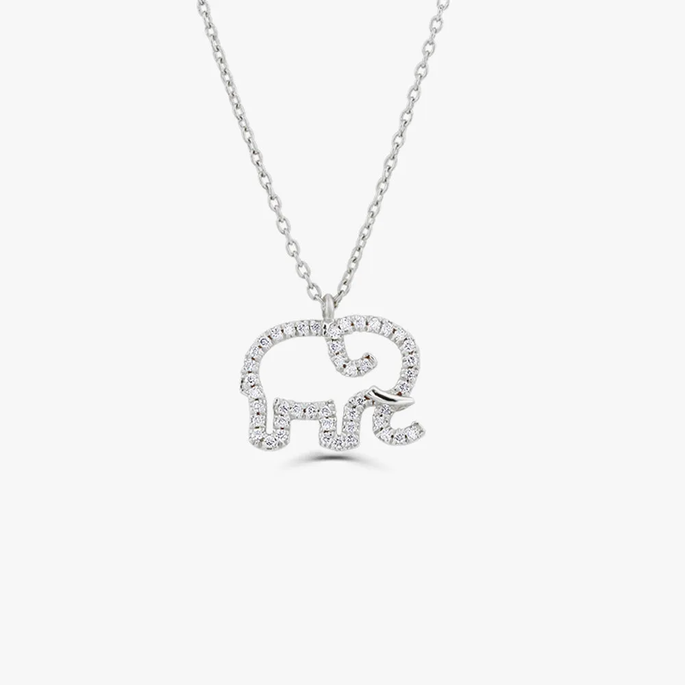 14K Gold Diamond Elephant Charm Necklace