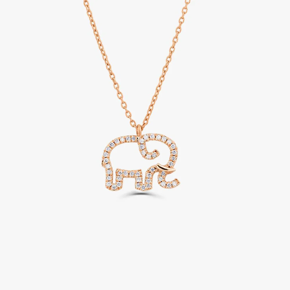 14K Gold Diamond Elephant Charm Necklace