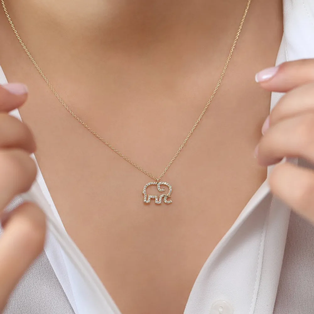 14K Gold Diamond Elephant Charm Necklace