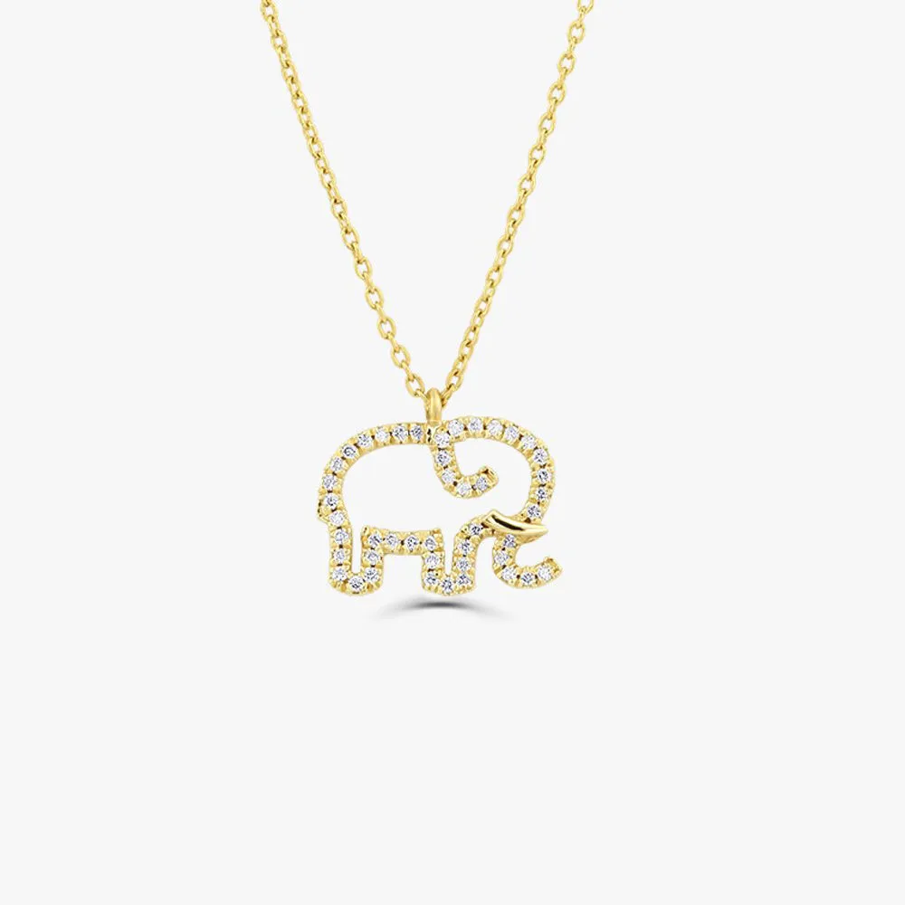 14K Gold Diamond Elephant Charm Necklace