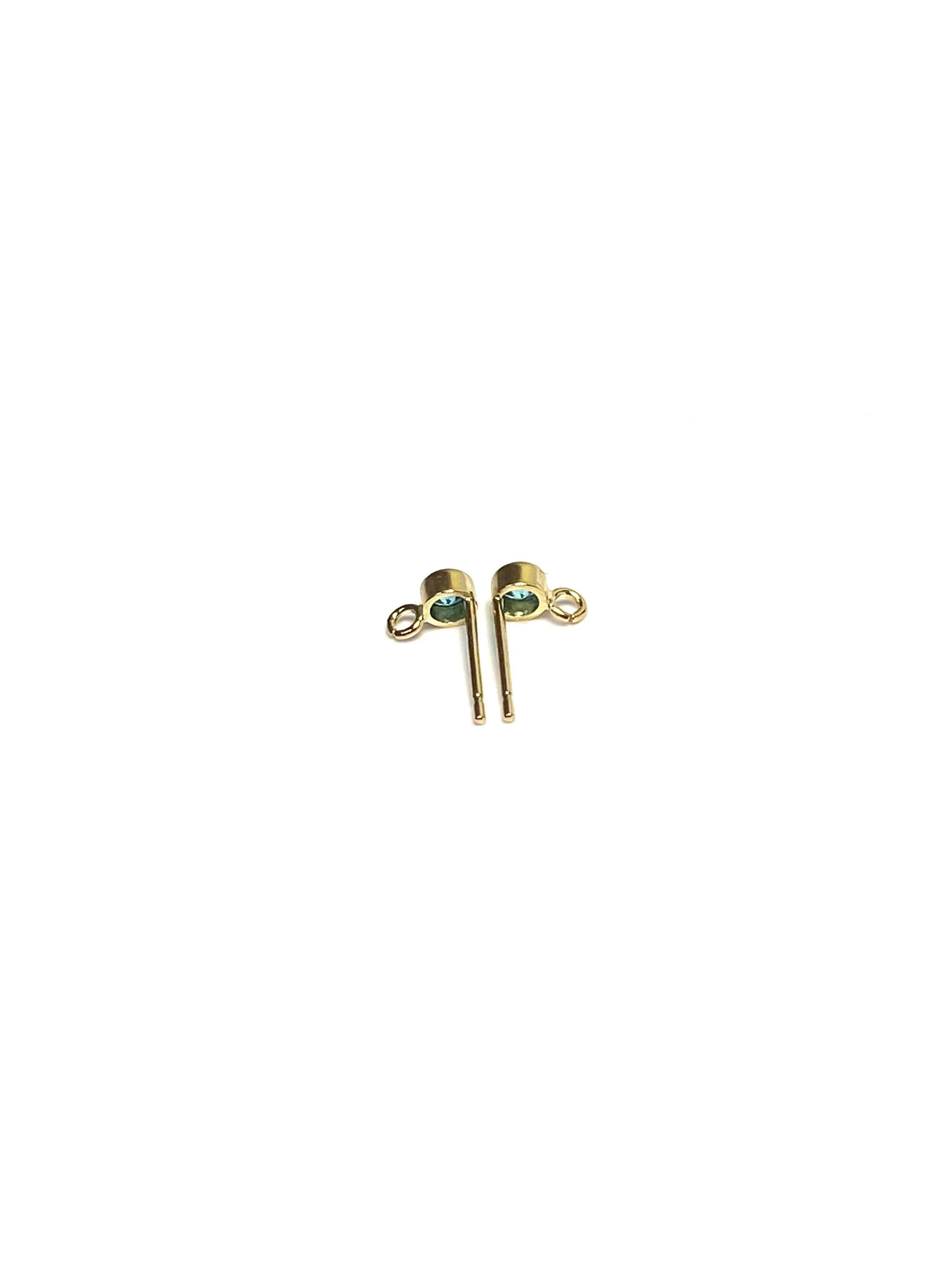 14K Gold Filled, 3mm Swiss Blue Gemstone Post Earring W/ Ring, 14KGF