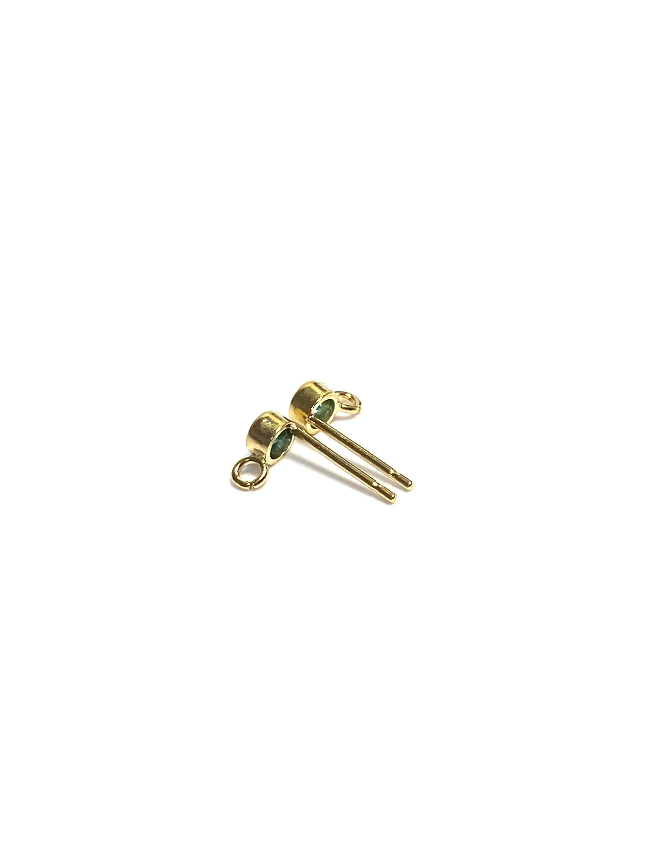 14K Gold Filled, 3mm Swiss Blue Gemstone Post Earring W/ Ring, 14KGF