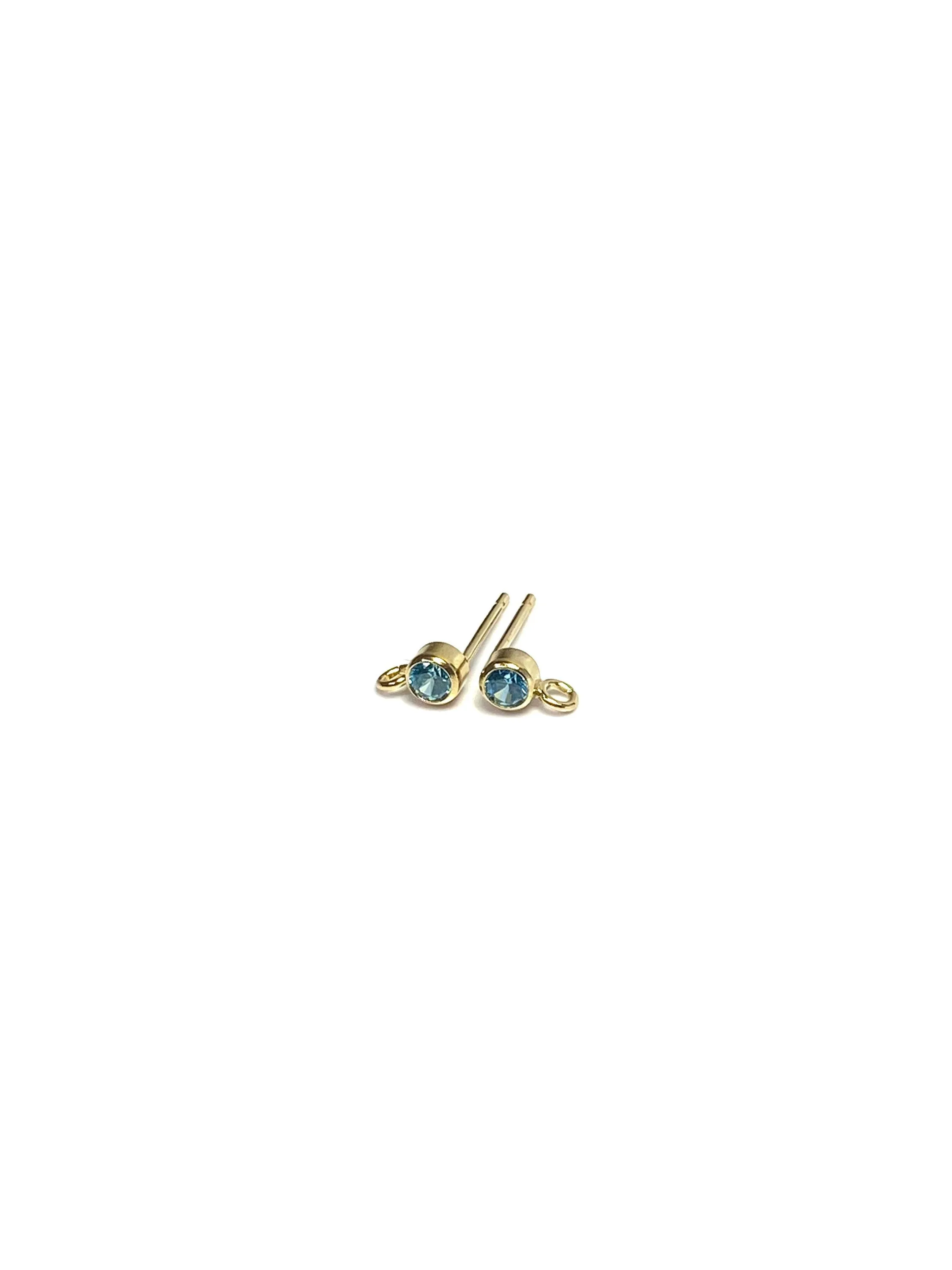 14K Gold Filled, 3mm Swiss Blue Gemstone Post Earring W/ Ring, 14KGF