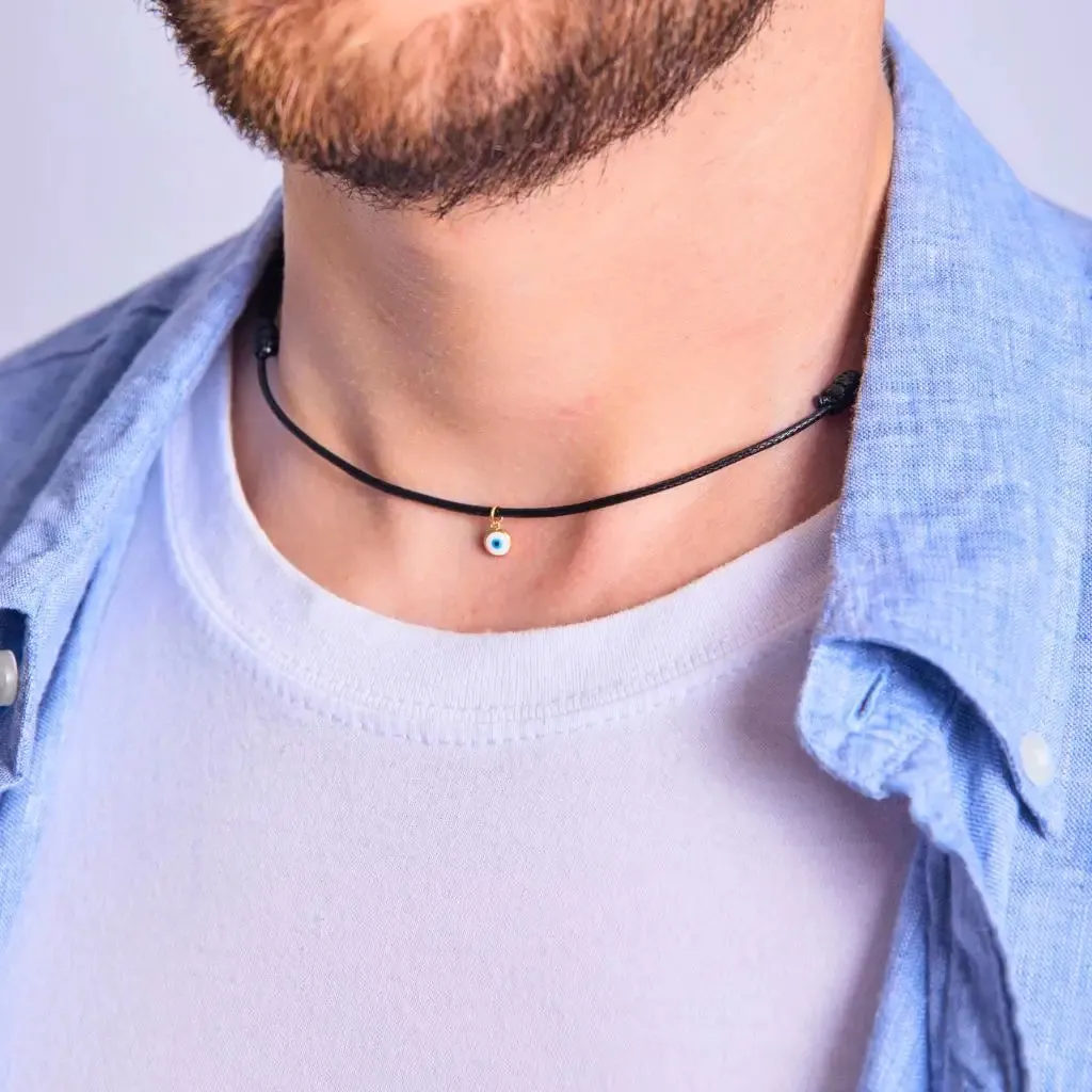 14K Gold Filled Evil Eye Choker - Adjustable, Waterproof Wax Nylon