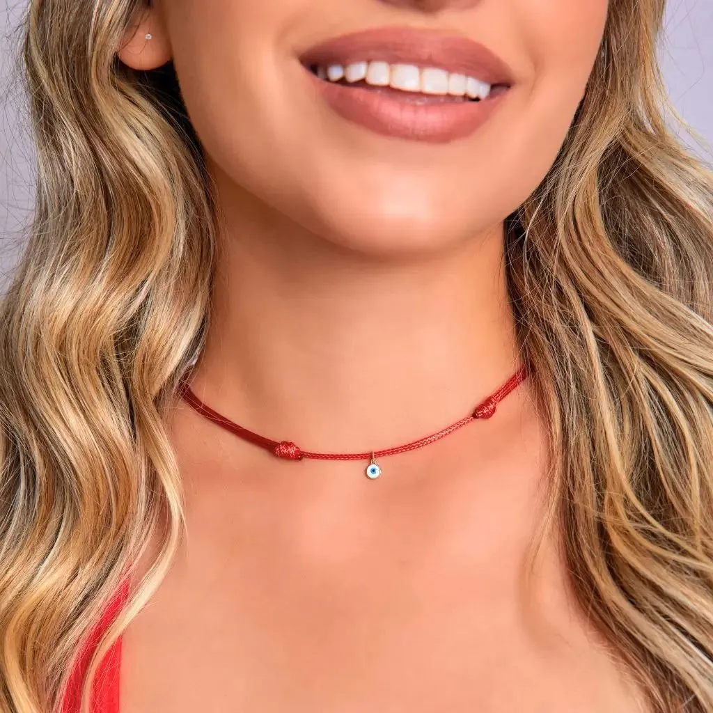 14K Gold Filled Evil Eye Choker - Adjustable, Waterproof Wax Nylon