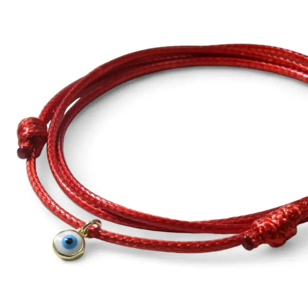 14K Gold Filled Evil Eye Choker - Adjustable, Waterproof Wax Nylon