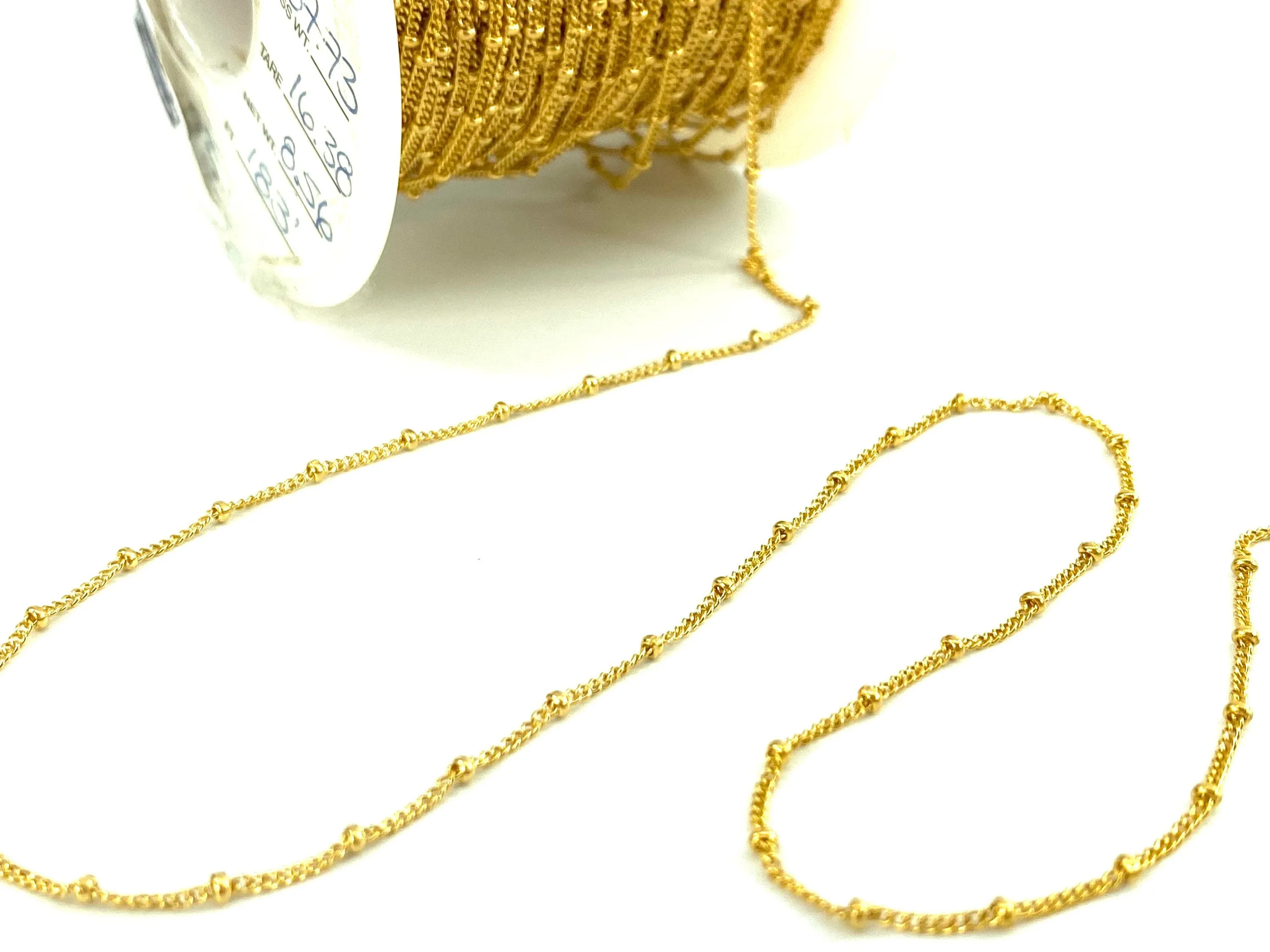 14KGF 1.0mm Satellite Cable Chain Satellite With 2.0mm Bead, 14KGF, 14K Gold Filled, 14K Gold Fill, 14K Gold, Sku: S1428MC38