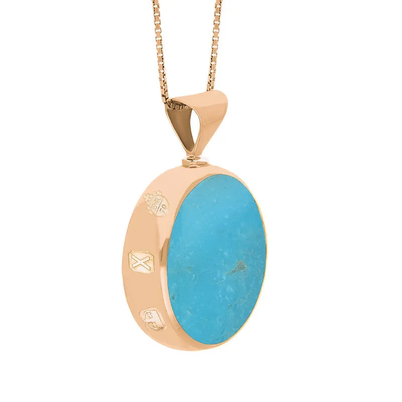 18ct Rose Gold Whitby Jet Turquoise Queens Jubilee Hallmark Double Sided Round Necklace