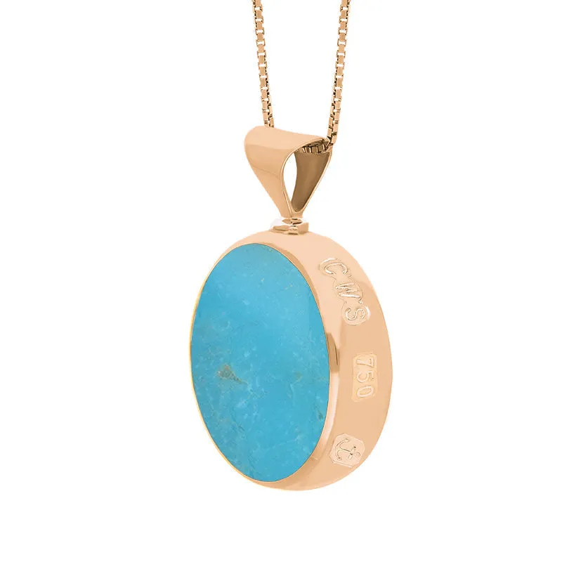 18ct Rose Gold Whitby Jet Turquoise Queens Jubilee Hallmark Double Sided Round Necklace