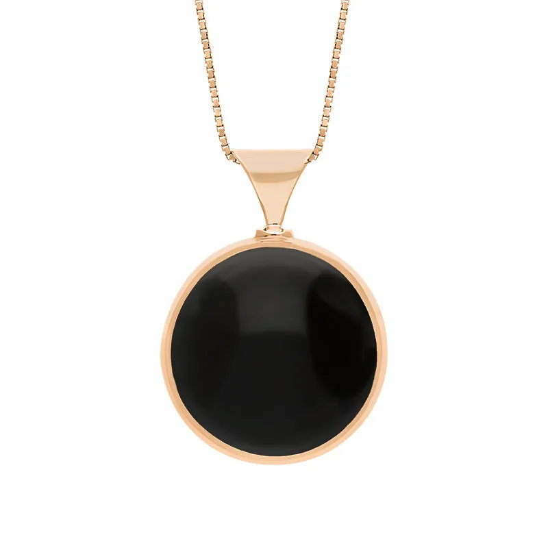 18ct Rose Gold Whitby Jet Turquoise Queens Jubilee Hallmark Double Sided Round Necklace