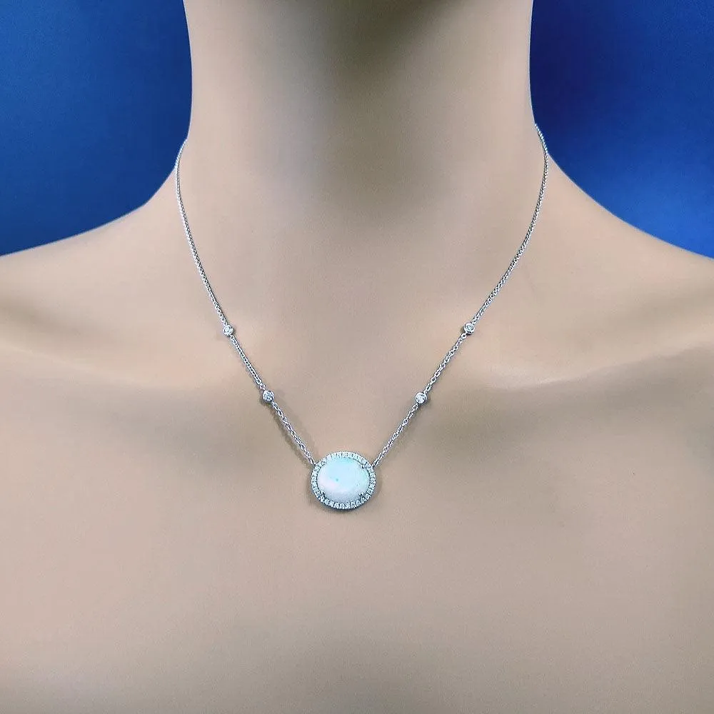 18ct White Gold Opal and Diamond Cluster Necklace