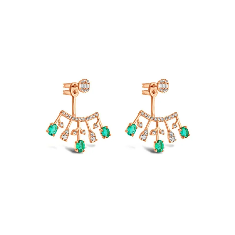 18k Gold Diamond Ear Jacket with Emerald