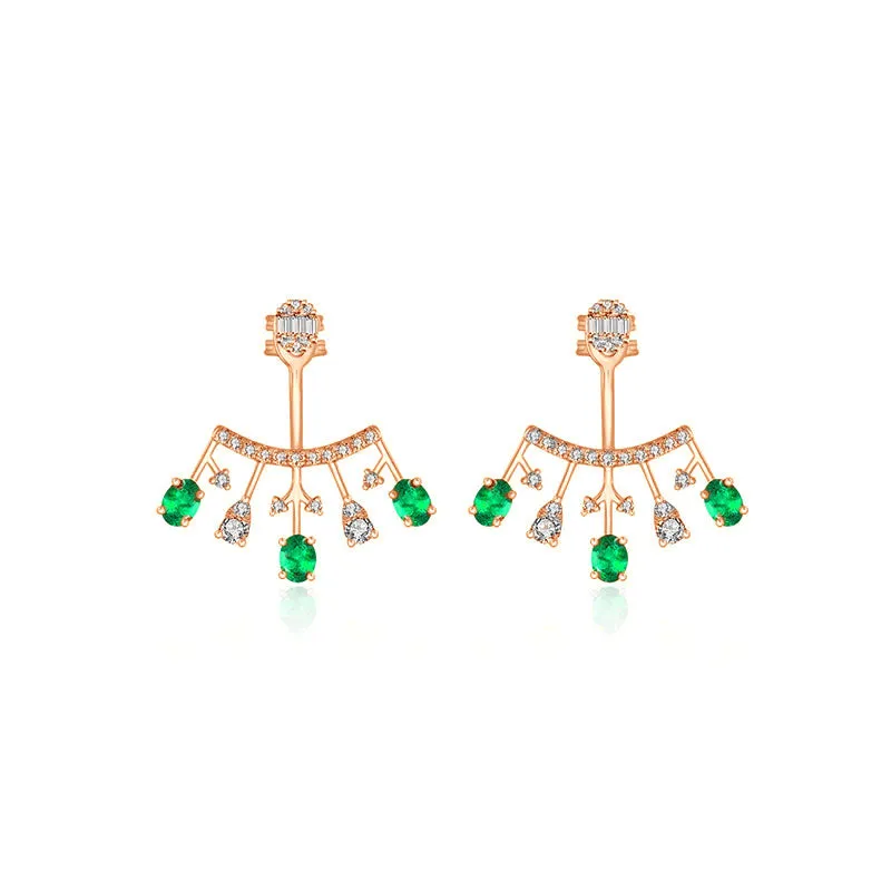 18k Gold Diamond Ear Jacket with Emerald