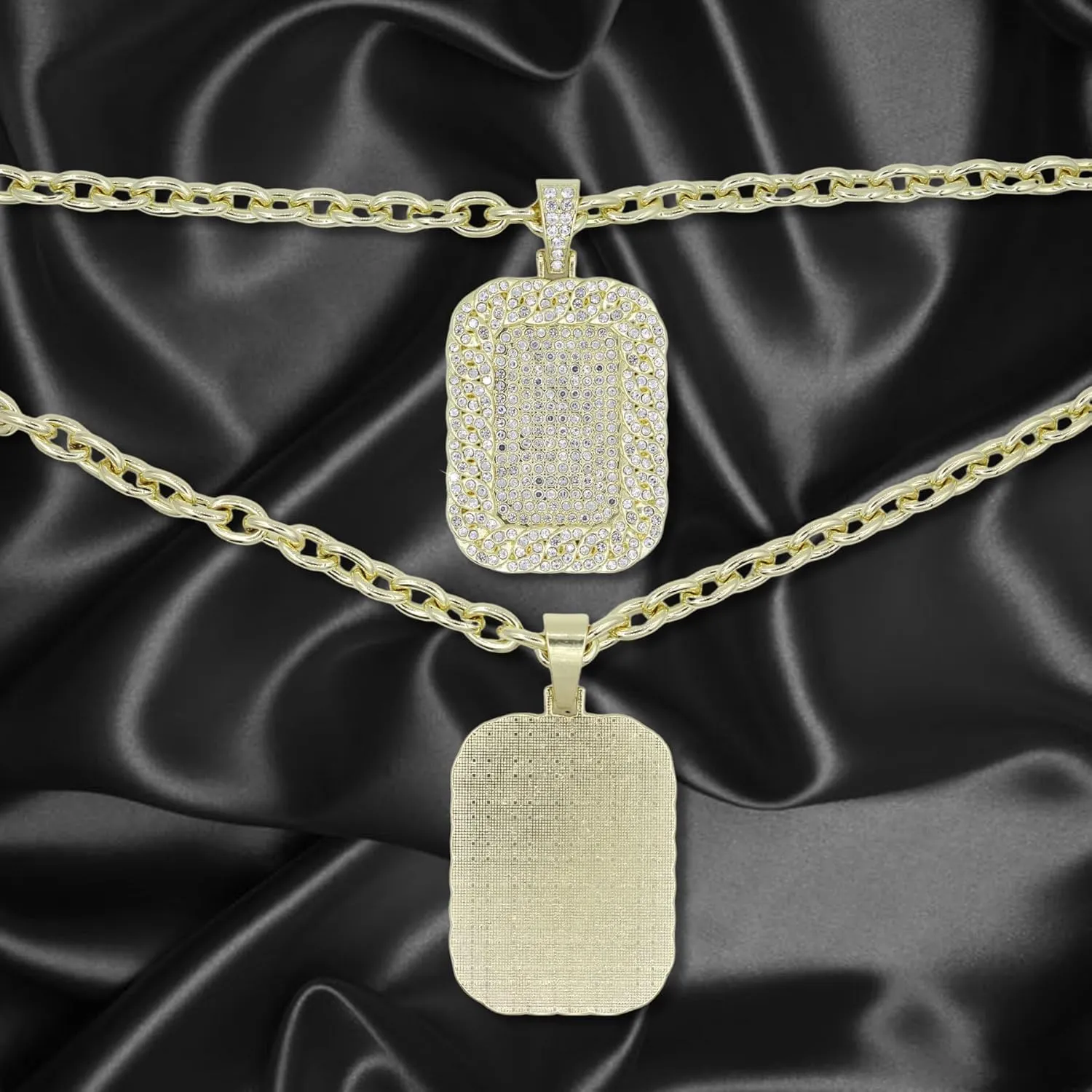18K Gold Silver Geometry Rhinestone Pendant Necklace for Men Hip Hop Rock Punk Round Rectangle Triangle Eye Crystal Neckalces Cool Hippie Necklaces Jewelry for Men