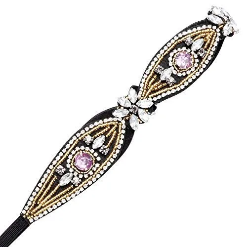 2 Pieces Rhinestone Beaded Elastic HeadbandFashion Headbands Handmade Hair Bands Hair Accessories for Lady Woman 20-25" Fits for Most