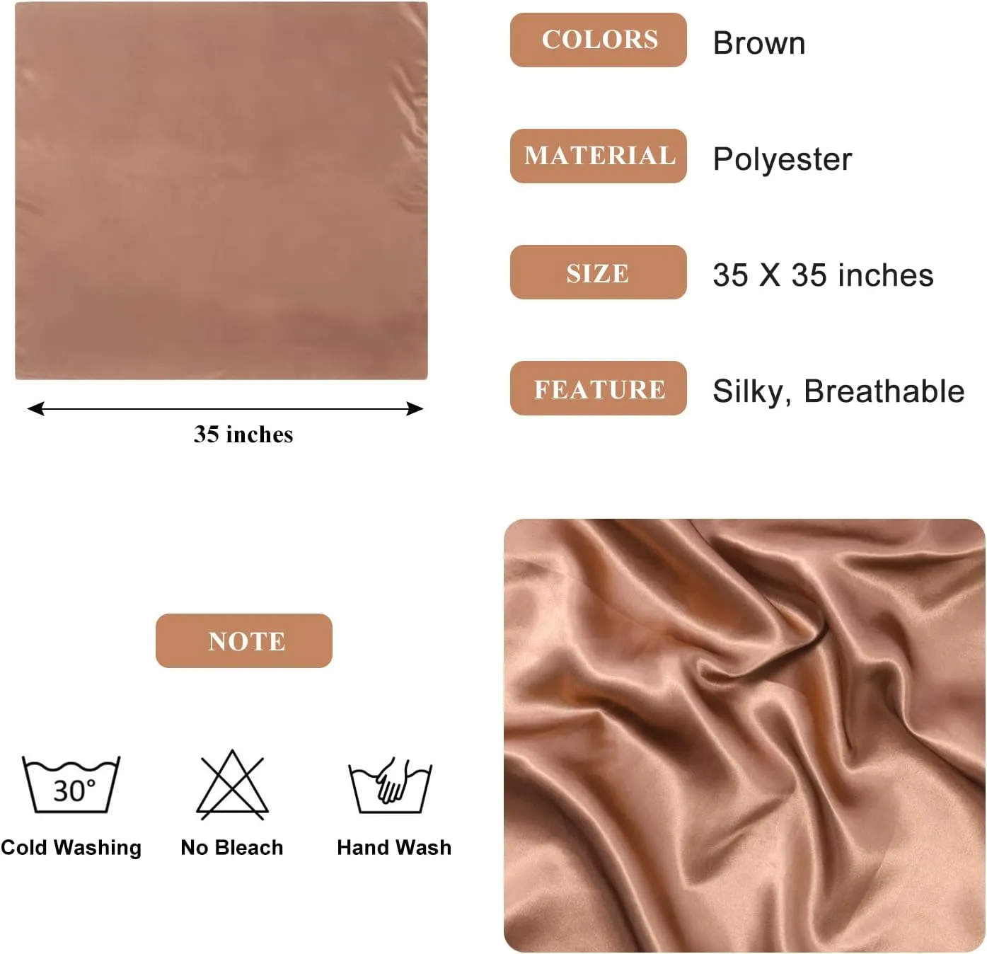 35 Large Square Satin Head Scarf - 3Pcs Silk Like Head Scarves Silk Bandana Satin Hair Scarf Head Wraps For Women