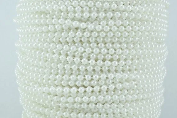 3mm Plastic Pearl Roll 100 Yards White/Creamy Wedding Pearl Beads on a Spool, Roll, Acrylic Beaded Garland Strand