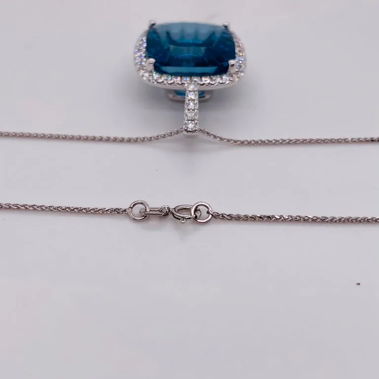9 Carat Blue Topaz Diamond Halo Necklace