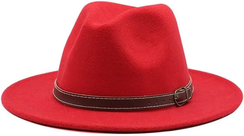 and Winter Woolen Felt Hat Men's Wool Top Hat Gentlemen's Jazz Flat Brim Hat Fengyan Cowboy Hats (Color : Rose Red, Size : Medium(56-58cm))