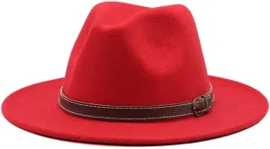 and Winter Woolen Felt Hat Men's Wool Top Hat Gentlemen's Jazz Flat Brim Hat Fengyan Cowboy Hats (Color : Rose Red, Size : Medium(56-58cm))