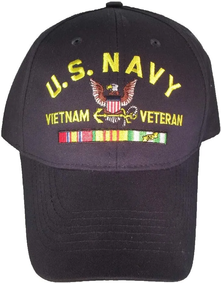 Armed Forces Depot U.S. Navy Vietnam Veteran with Ribbons Baseball Cap hat. Navy Blue