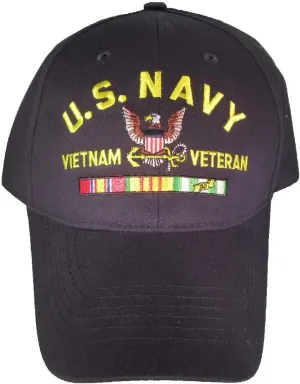 Armed Forces Depot U.S. Navy Vietnam Veteran with Ribbons Baseball Cap hat. Navy Blue