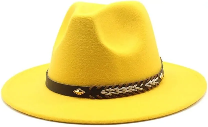 Autumn and Winter Woolen Hat, 7cm Big Brim Flat Brim Jazz Hat, British Gentleman Felt Hat Fengyan Cowboy Hats (Color : Rose Red, Size : Medium(56-58cm))