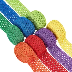 BENECREAT 15 Yards 1.5" Wide Elastic Crochet Headband 7 Mixed Color Ribbon Crochet Stretch Trim for Hair Accessories and Tutus Dresses, 2.18 Yards per Roll