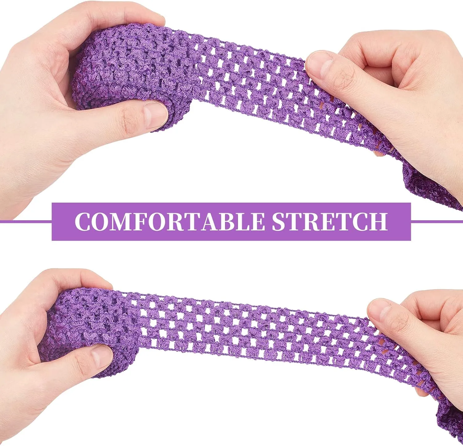 BENECREAT 15 Yards 1.5" Wide Elastic Crochet Headband 7 Mixed Color Ribbon Crochet Stretch Trim for Hair Accessories and Tutus Dresses, 2.18 Yards per Roll