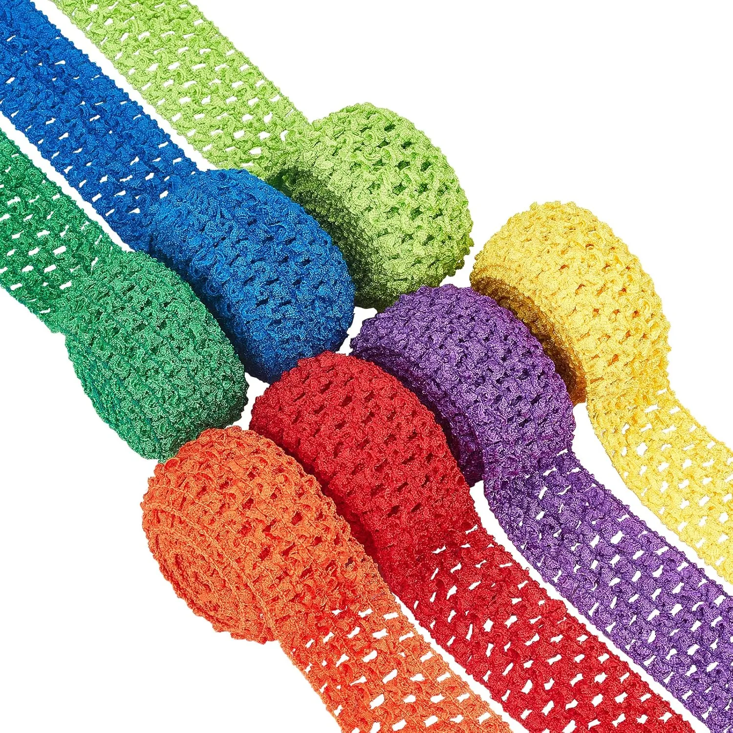 BENECREAT 15 Yards 1.5" Wide Elastic Crochet Headband 7 Mixed Color Ribbon Crochet Stretch Trim for Hair Accessories and Tutus Dresses, 2.18 Yards per Roll