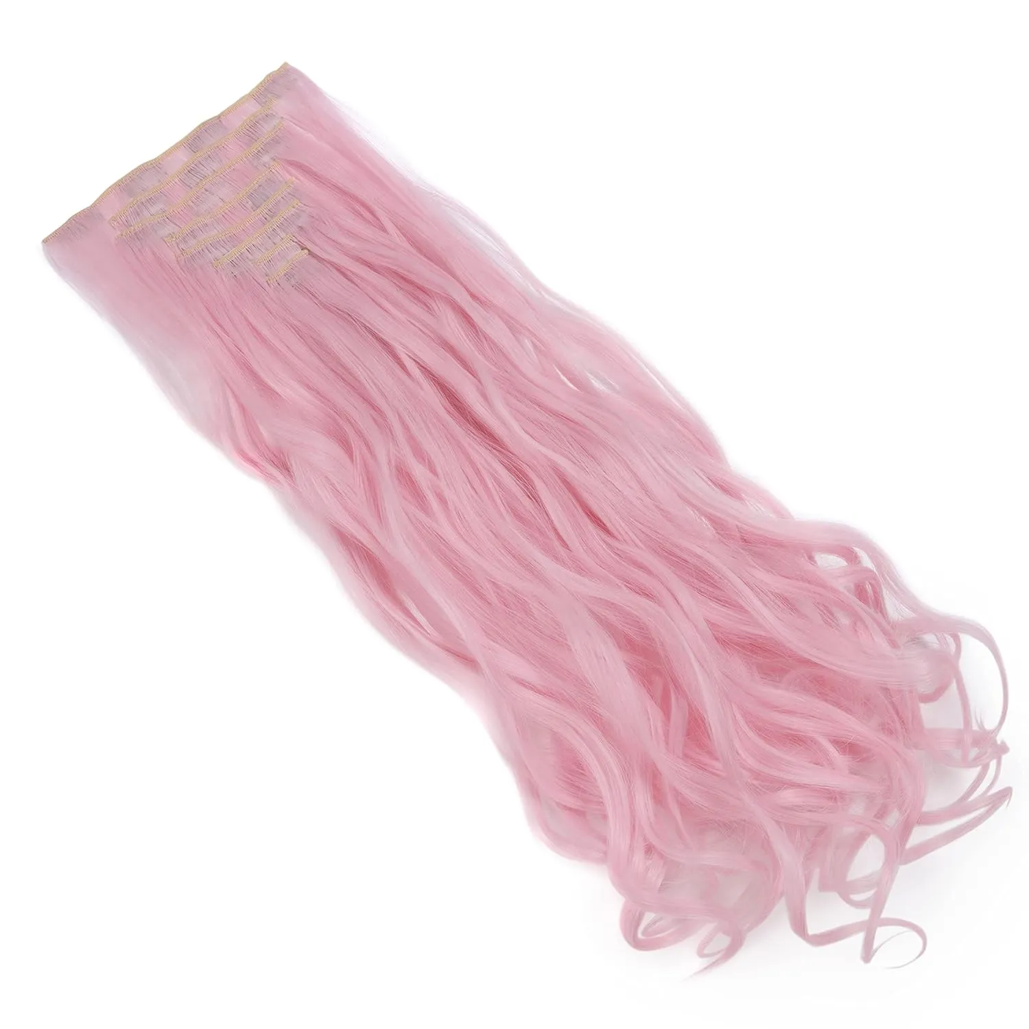Benehair Light Pink Hair Extensions Pink 8PCS Clip in Hair Extensions Seamless Double Weft Highlight Wavy Curly Full Head 18 Clips Women Colorful Hairpiece 24" Curly Cosplay Tangle-free Party