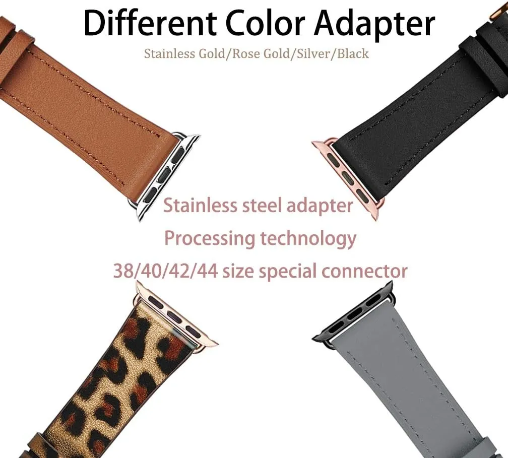 Bestig Leather Bands Compatible with Apple Watch Band 38mm 40mm 41mm 42mm 44mm 45mm 46mm 49mm for Women Men, Genuine Leather Strap for iWatch Ultra SE Series 10 9 8 7 6 5 4 3 2 1(Black Rose Gold)
