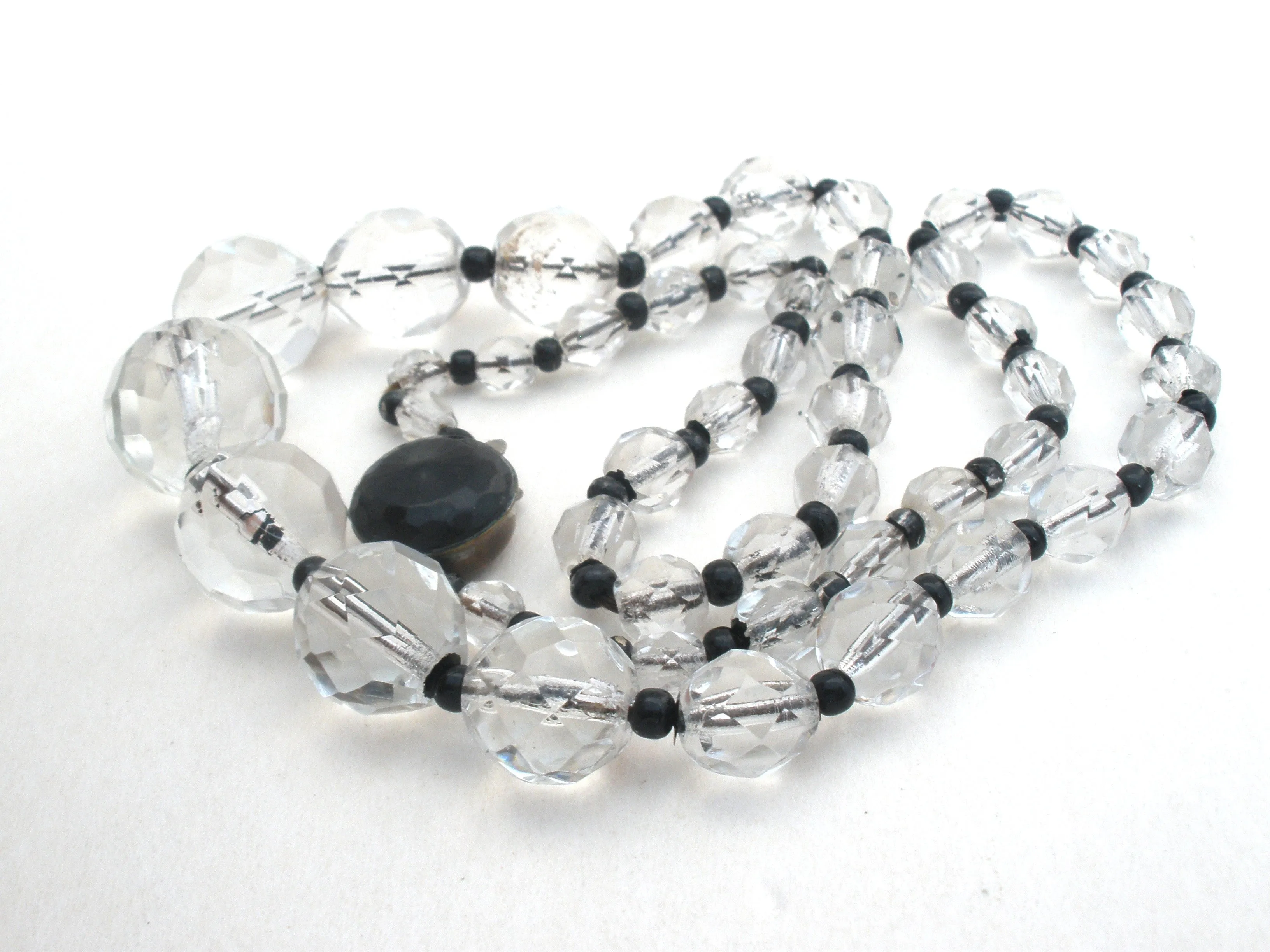 Black & Clear Bead Necklace 18" Vintage
