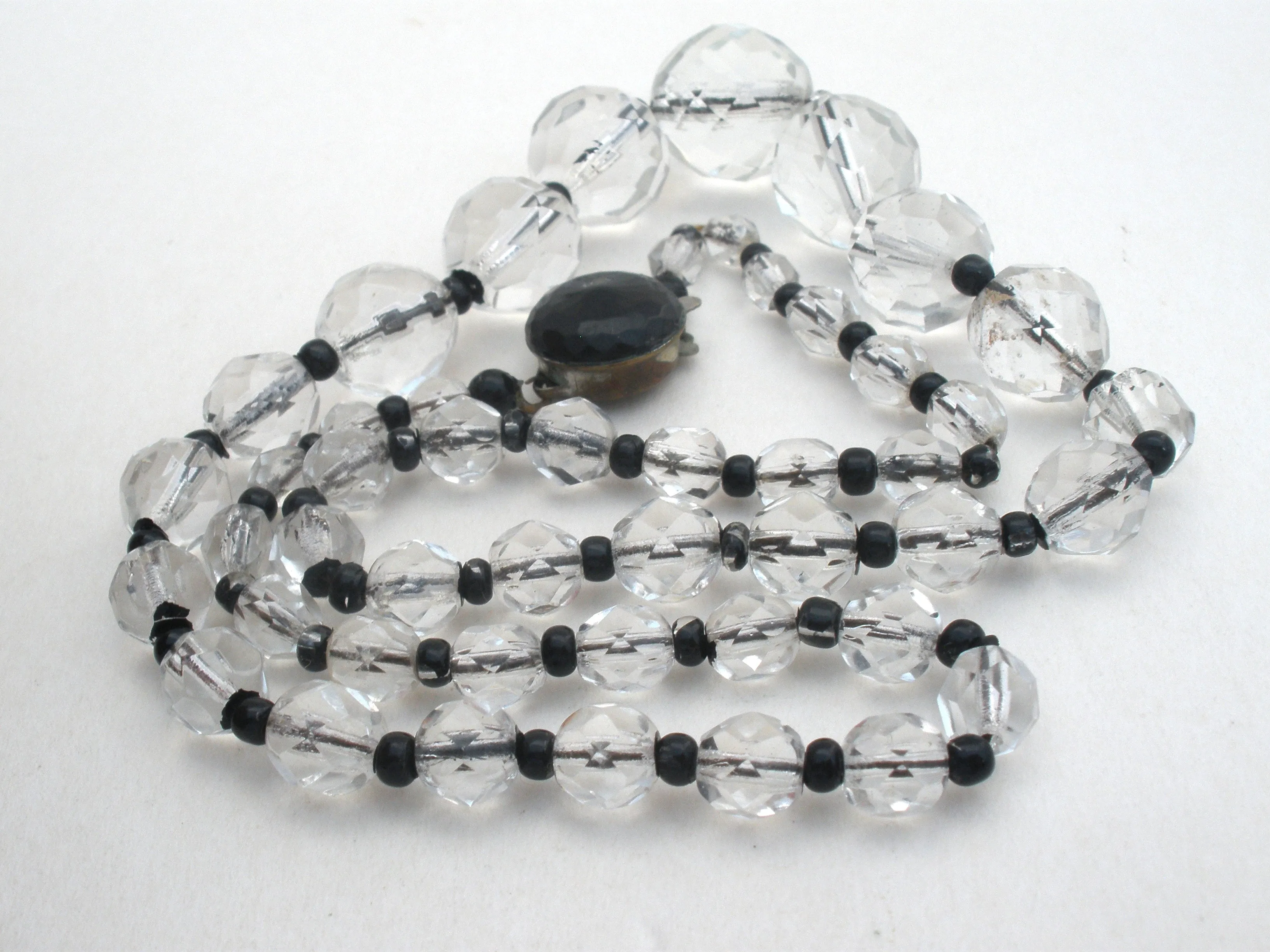 Black & Clear Bead Necklace 18" Vintage