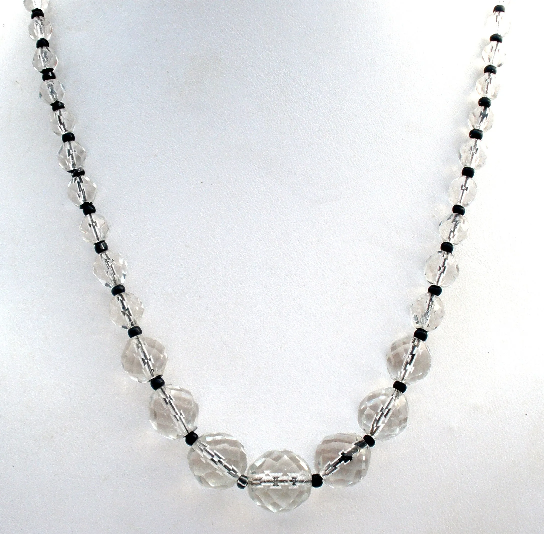 Black & Clear Bead Necklace 18" Vintage