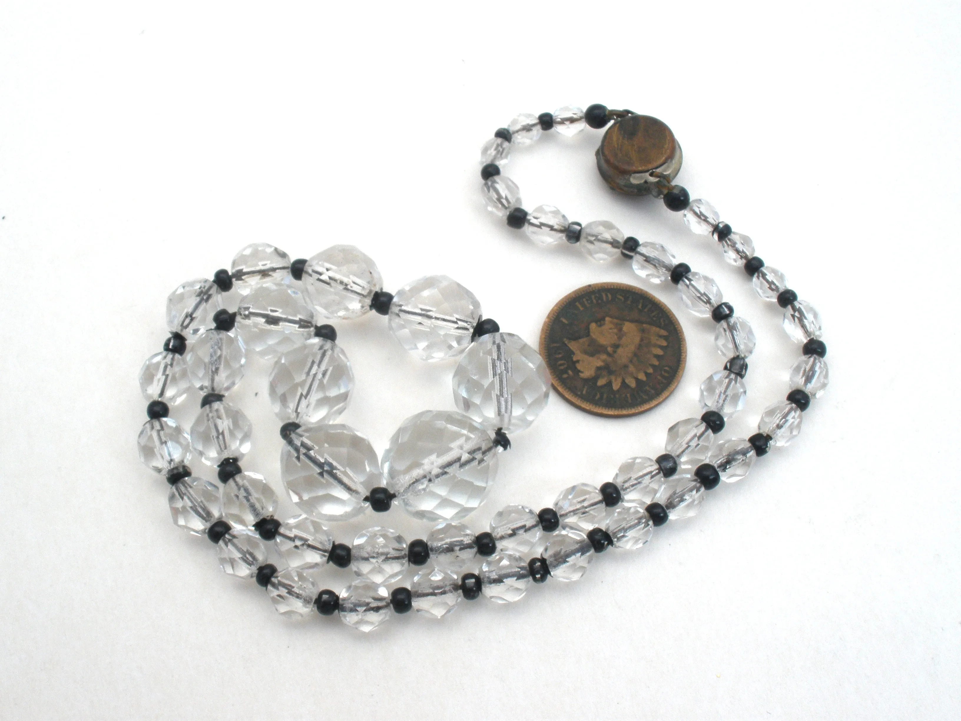 Black & Clear Bead Necklace 18" Vintage