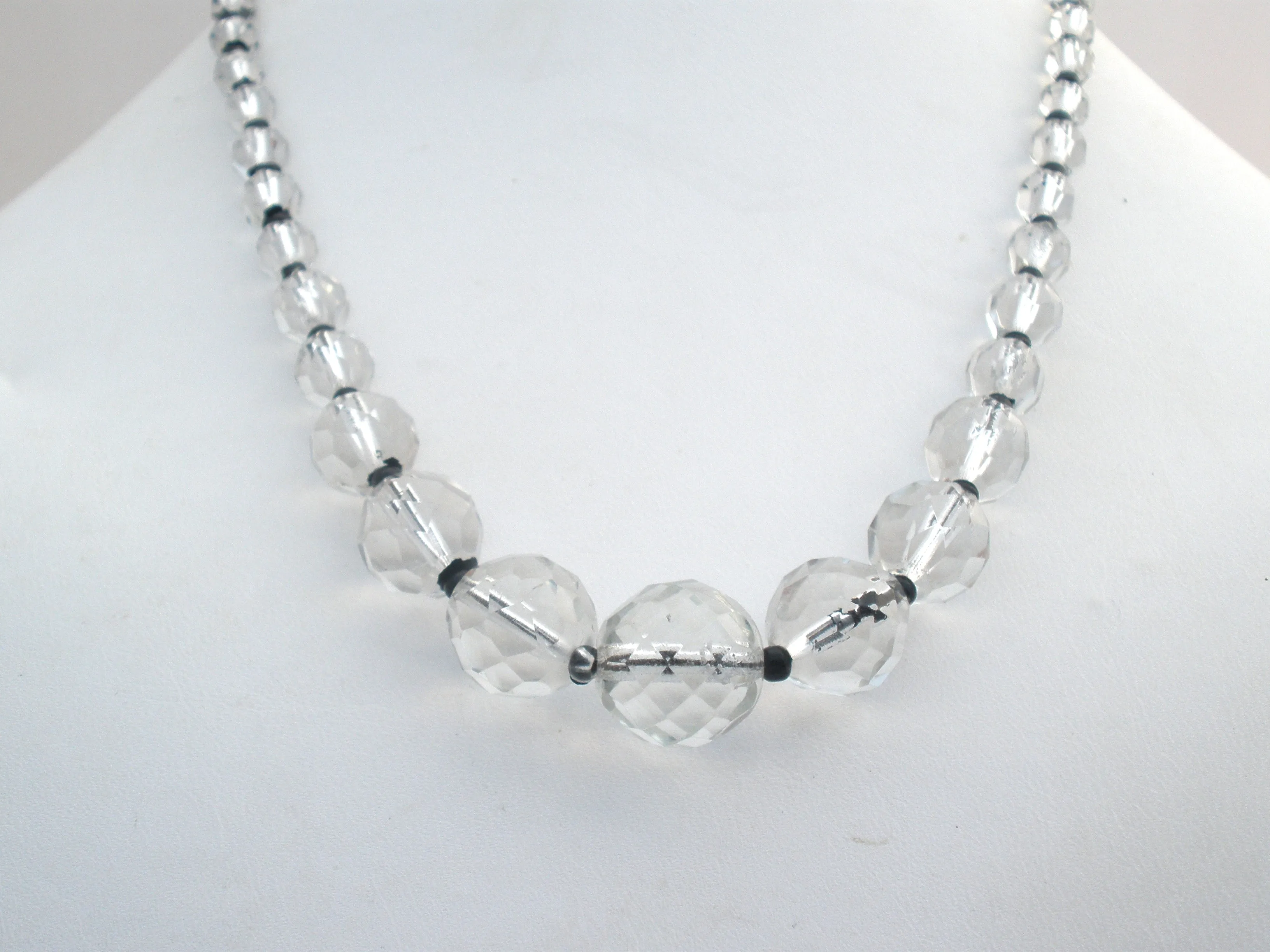 Black & Clear Bead Necklace 18" Vintage