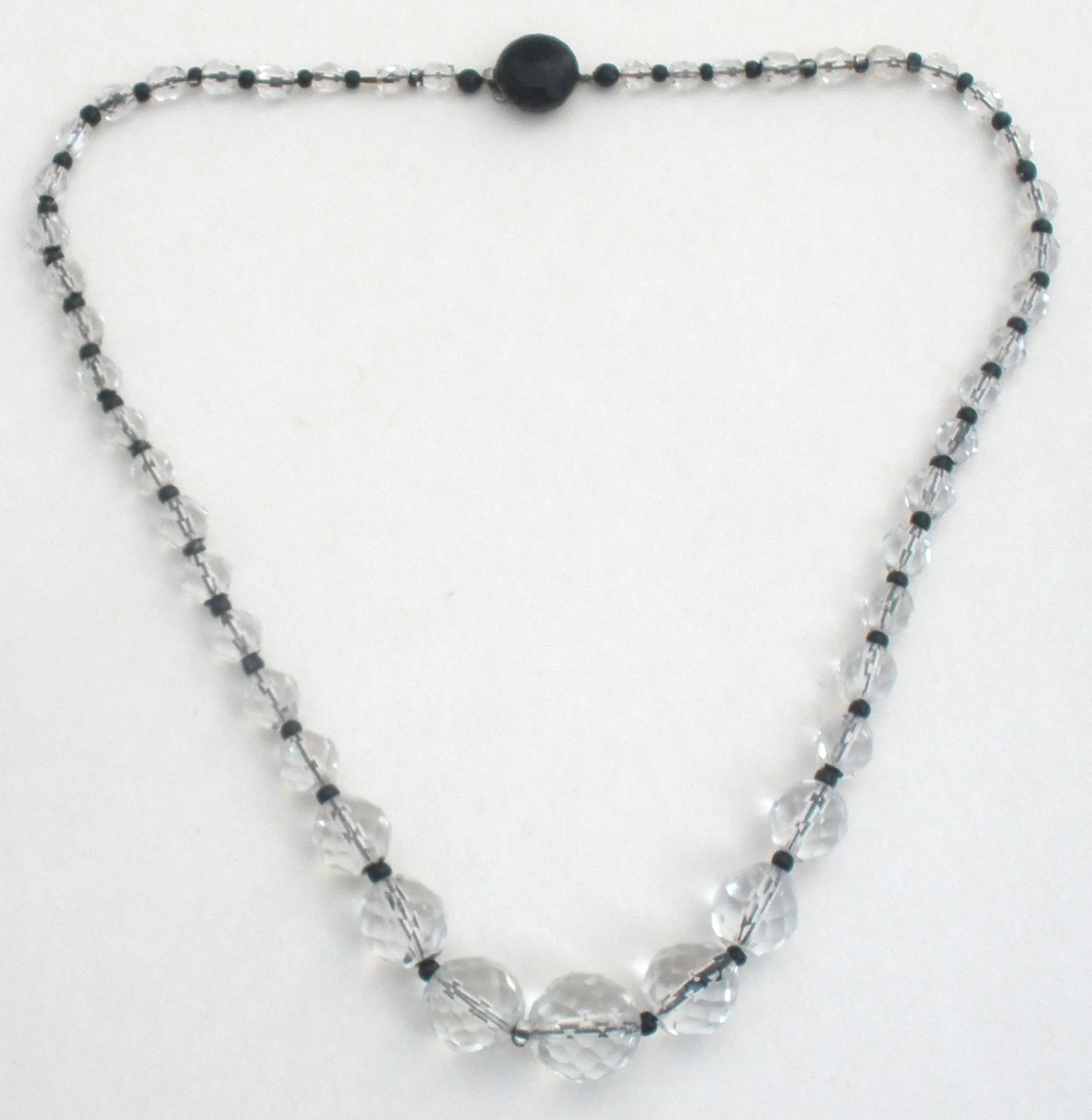 Black & Clear Bead Necklace 18" Vintage