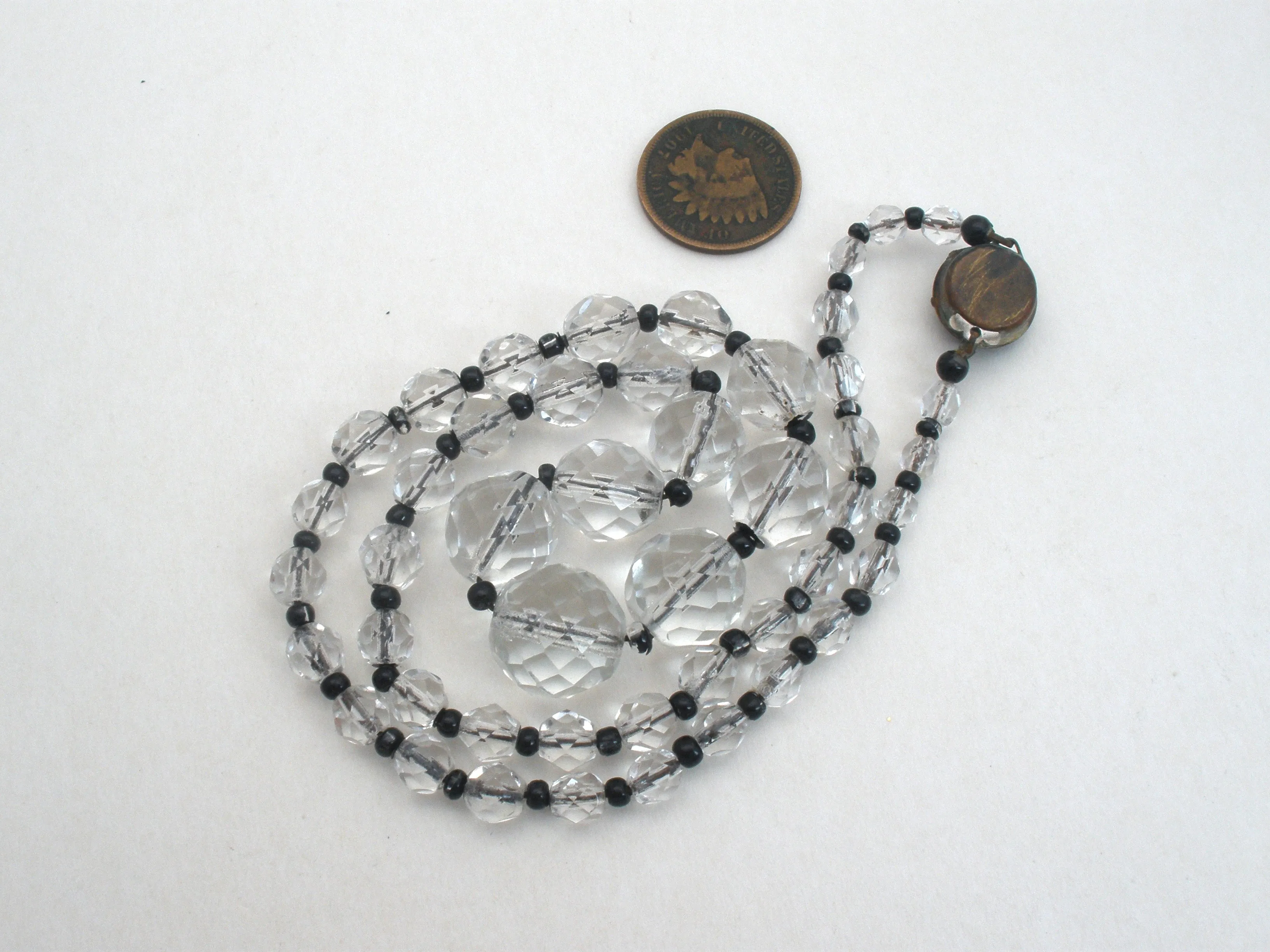 Black & Clear Bead Necklace 18" Vintage