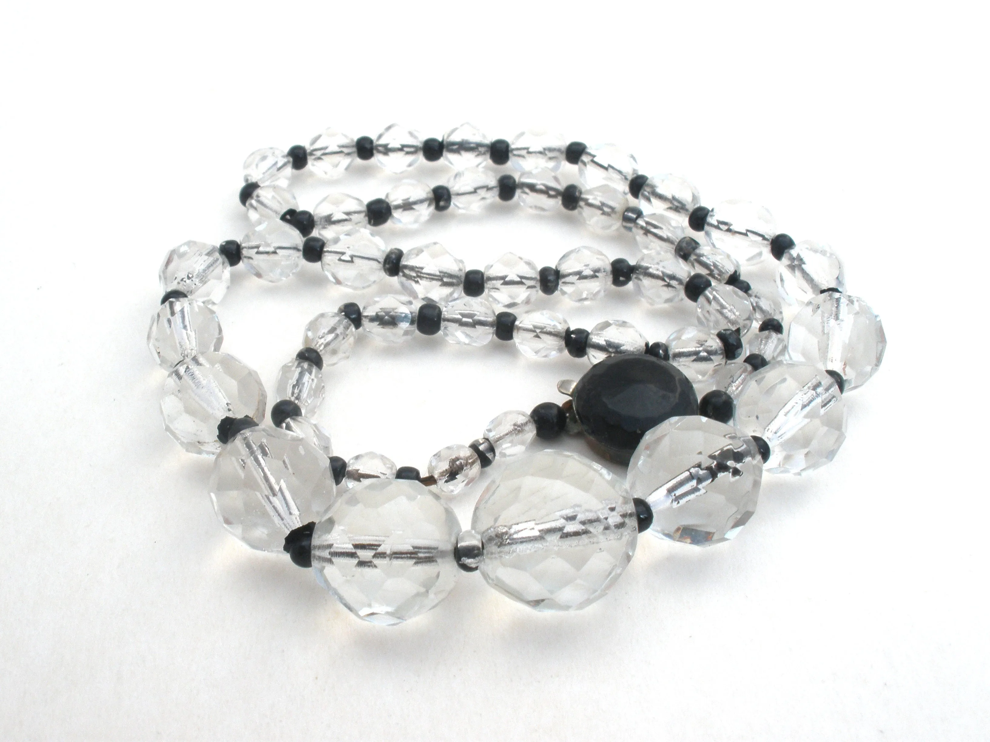 Black & Clear Bead Necklace 18" Vintage