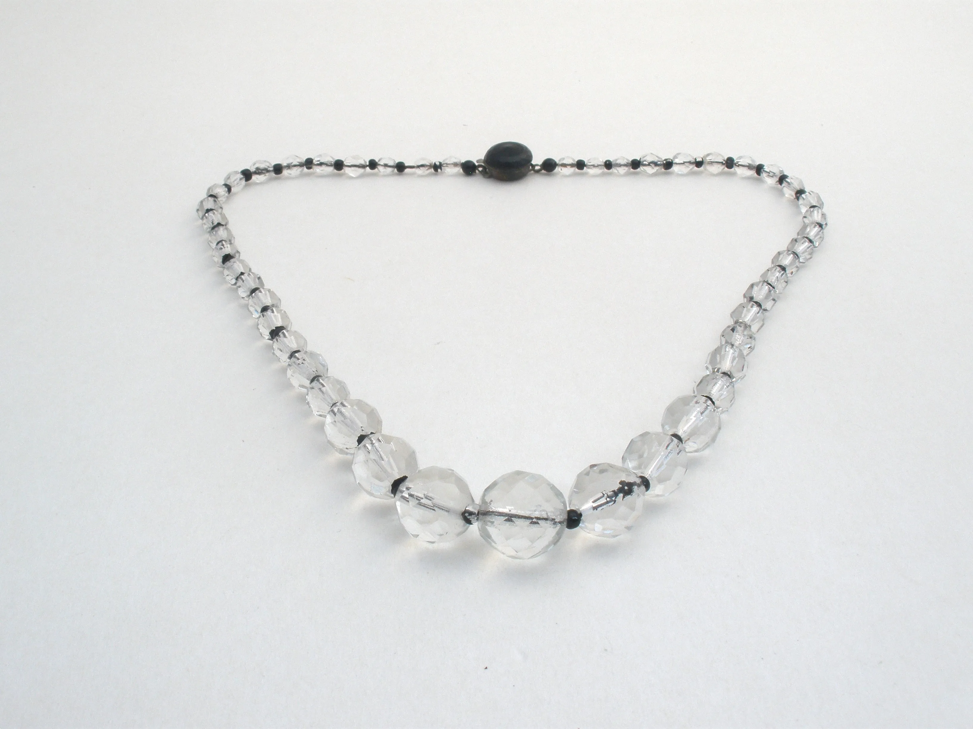 Black & Clear Bead Necklace 18" Vintage