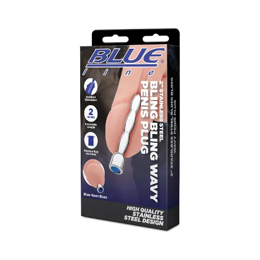 Blue Line 2" STAINLESS STEEL BLING BLING WAVY PENIS PLUG