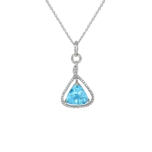 Blue Topaz and Diamond Accent Fashion Pendant in Silver